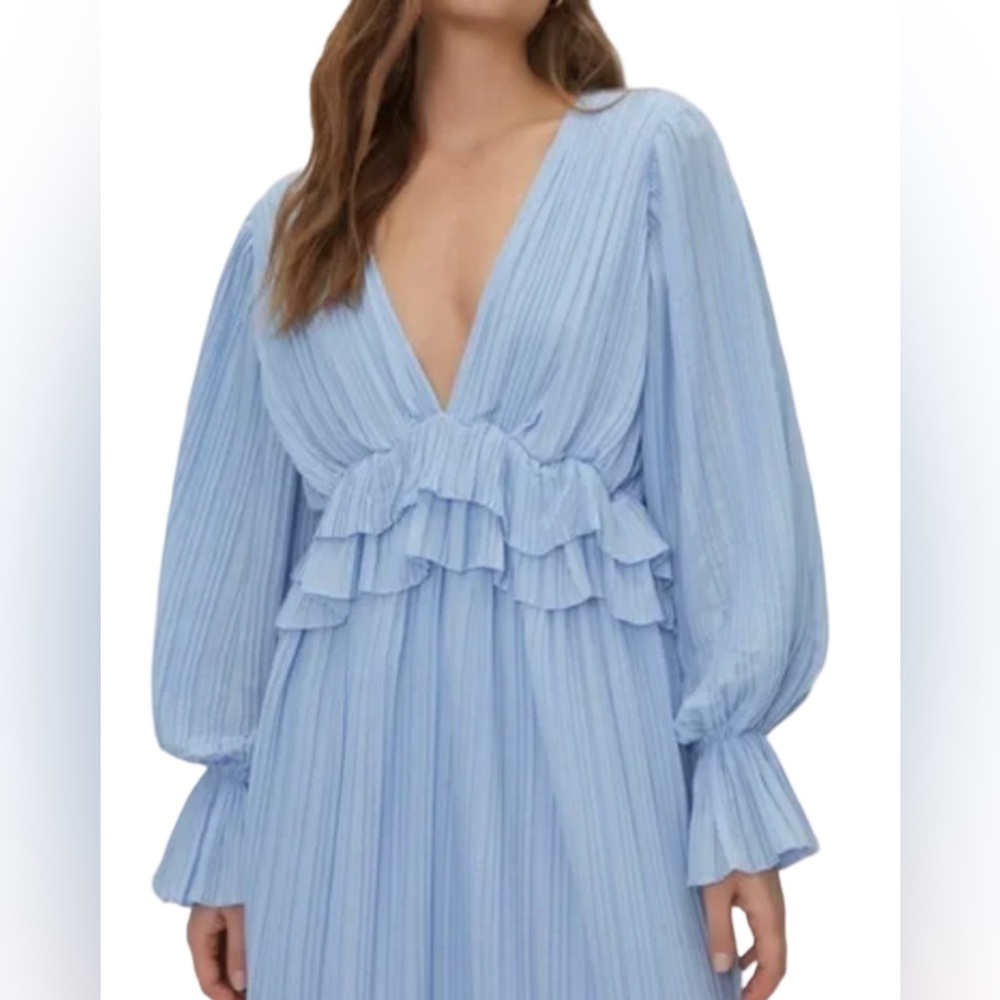 Nasty Gal Collection Frill in Love V Neck Maxi Dress Cornflower Blue 4 New - Picture 3 of 12
